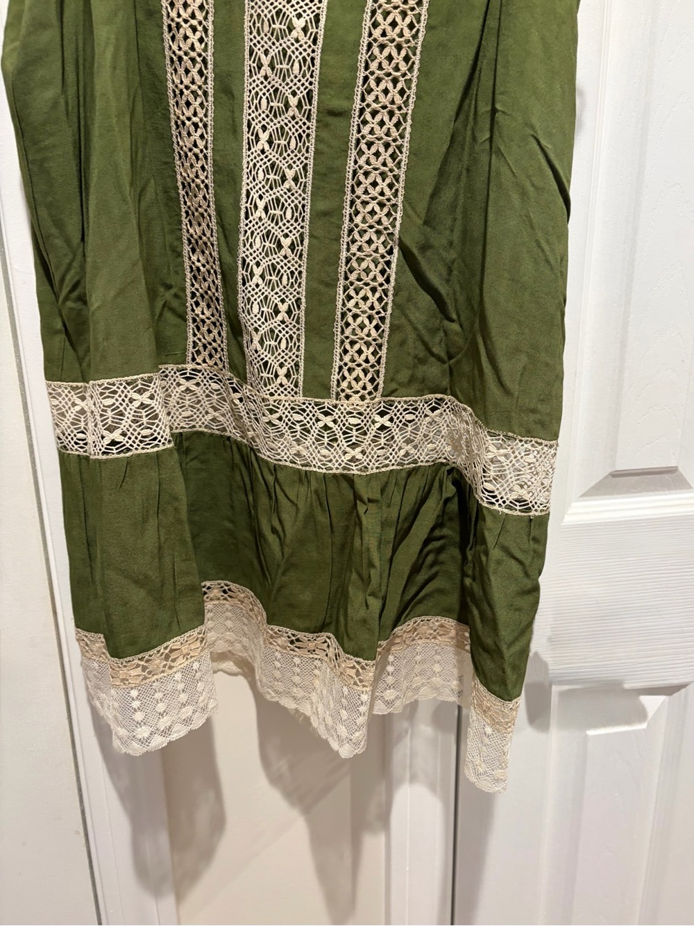 Source Unknown Olive Mini Dress with Cream Crochet Trim - Picture 3 of 8